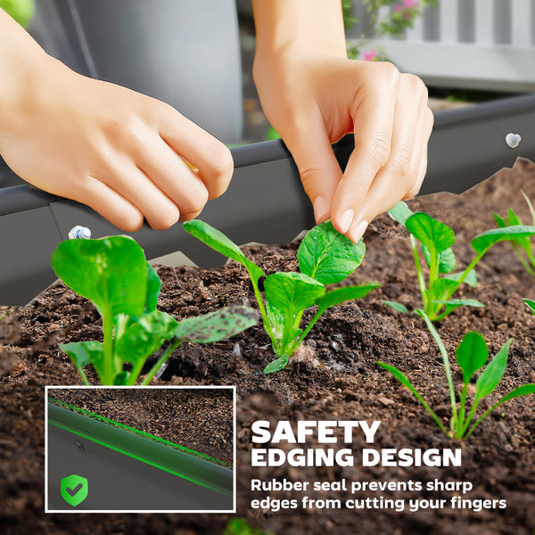 Set of 2 Raised Beds for Garden, Outdoor Galvanised Planter Box with Plant Support Stakes, Rubber Strap Edging and Bottomless for Flower, Vegetable, 181 x 93 x 30 cm, Dark Grey