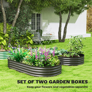 Set of 2 Raised Beds for Garden, Outdoor Galvanised Planter Box with Plant Support Stakes, Rubber Strap Edging and Bottomless for Flower, Vegetable, 181 x 93 x 30 cm, Dark Grey