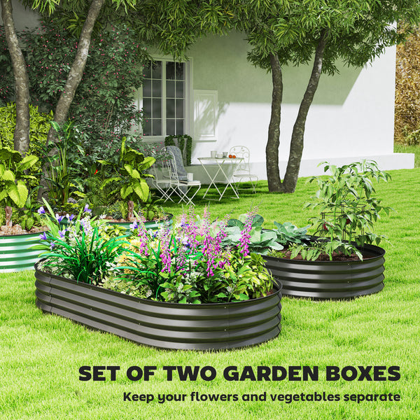 Set of 2 Raised Beds for Garden, Outdoor Galvanised Planter Box with Plant Support Stakes, Rubber Strap Edging and Bottomless for Flower, Vegetable, 181 x 93 x 30 cm, Dark Grey