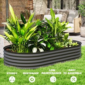 Set of 2 Raised Beds for Garden, Outdoor Galvanised Planter Box with Plant Support Stakes, Rubber Strap Edging and Bottomless for Flower, Vegetable, 181 x 93 x 30 cm, Dark Grey
