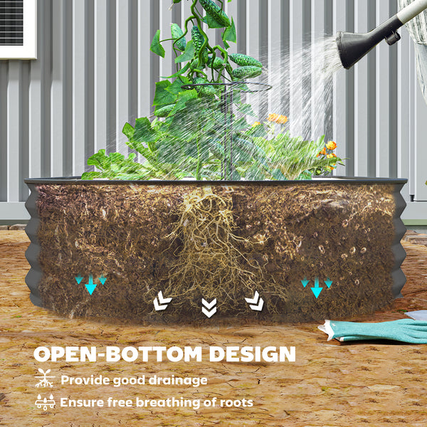 Set of 2 Raised Beds for Garden, Outdoor Galvanised Planter Box with Plant Support Stakes, Rubber Strap Edging and Bottomless for Flower, Vegetable, 181 x 93 x 30 cm, Dark Grey