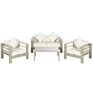 4 Pieces Outdoor Garden Furniture Set, Aluminium Frame Backyard Furniture w/ Thick Padded Cushioned Loveseat, 2 Chairs, and Glass Top Table, Champagne Gold