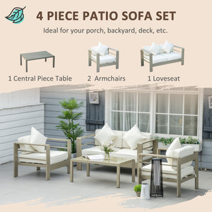 4 Pieces Outdoor Garden Furniture Set, Aluminium Frame Backyard Furniture w/ Thick Padded Cushioned Loveseat, 2 Chairs, and Glass Top Table, Champagne Gold