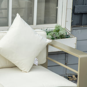 4 Pieces Outdoor Garden Furniture Set, Aluminium Frame Backyard Furniture w/ Thick Padded Cushioned Loveseat, 2 Chairs, and Glass Top Table, Champagne Gold