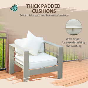 4 Pieces Outdoor Garden Furniture Set, Aluminium Frame Backyard Furniture w/ Thick Padded Cushioned Loveseat, 2 Chairs, and Glass Top Table, Champagne Gold