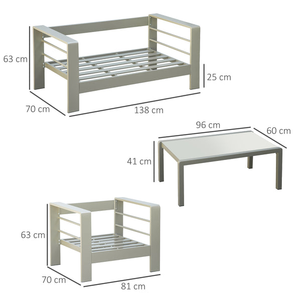 4 Pieces Outdoor Garden Furniture Set, Aluminium Frame Backyard Furniture w/ Thick Padded Cushioned Loveseat, 2 Chairs, and Glass Top Table, Champagne Gold