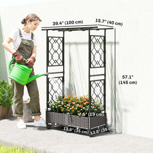 Raised Garden Bed with Arch Trellis, Raised Bed for Garden on Wheels with Side Trellis, Self Watering Outdoor Planter Box for Climbing Plants, Flowers, Herbs