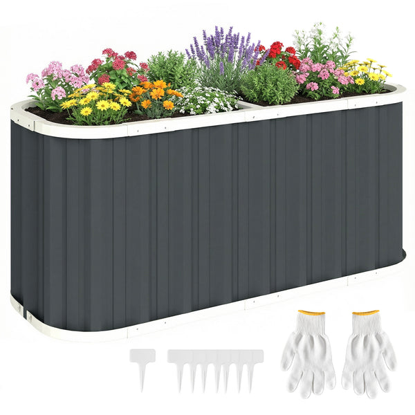 Galvanized Raised Garden Bed, 5' x 2' x 2' Deep Rot Planter Box with Gloves and Plant Labels, Metal Outdoor Garden Bed for Flowers, Herbs and Vegetables, Dark Grey