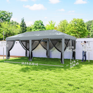 10' x 20' Pop Up Canopy Tent Gazebo with Removable Mesh Sidewall Netting, Carry Bag for Backyard Patio Outdoor, Grey