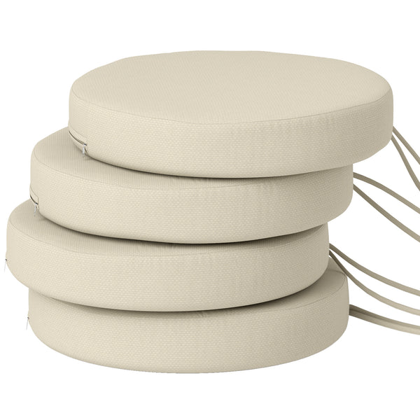 Outsunny Outdoor Chair Cushions Set of 4 with Machine Washable Cover, Thick Round Seat Cushions for Patio Furniture with Ties, Chair Pads for Dining Chairs Bistro Chairs, 15" x 15" x 3", Cream White