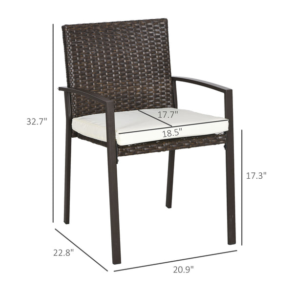 Outsunny 4 Piece PE Rattan Outdoor Dining Chairs with Cushion, Patio Wicker Dining Chair Set with Backrest, Armrests for Patio, Deck, Garden, Cream White