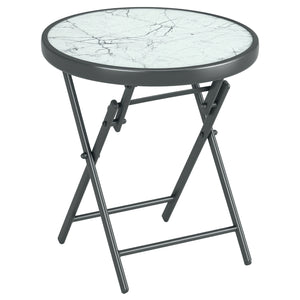18" Outdoor Round Folding Table, Garden Side Table with Metal Frame and Tempered Glass Top for Patio, Picnic, Party, Wedding, White