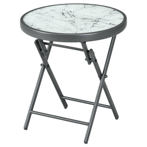 18" Outdoor Round Folding Table, Garden Side Table with Metal Frame and Tempered Glass Top for Patio, Picnic, Party, Wedding, White
