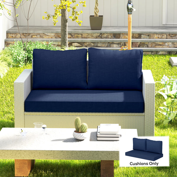2 Seater Outdoor Seat Cushions with Backrest, Loveseat Double Sofa Outdoor Furniture Cushions, Fade-Resistant Replacement Patio Cushions for Indoor and Outdoor, Navy Blue