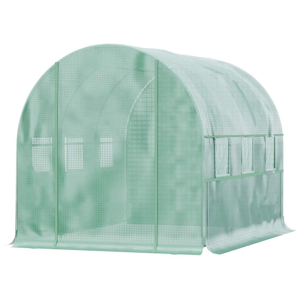 3 x 2 x 2m Polytunnel Greenhouse with Roll-up Sidewalls, Door and 6 Mesh Windows, Walk In Green House with UV-resistant PE Cover, Green