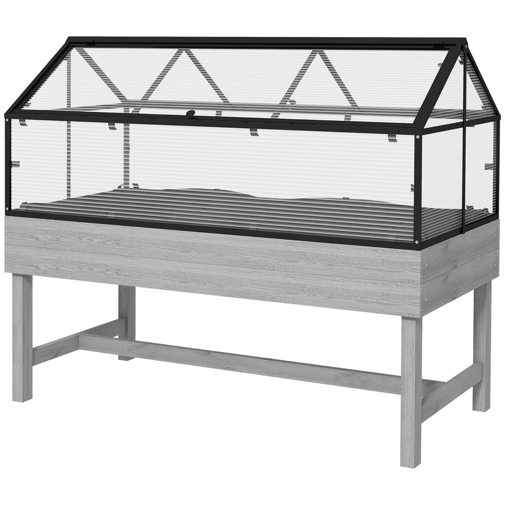 Raised Garden Bed with Cold Frame Greenhouse, Elevated Wood Planter Box with Polycarbonate Panel and Top Vent for Vegetables, Flowers, Herbs, 120 x 60 x 103cm, Distressed Grey