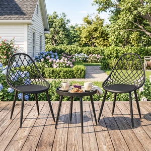 3-Piece Outdoor Bistro Set with 2 Chairs and Round Table, Weather-Resistant Metal Frame, Modern Patio Furniture for Garden, Balcony, Porch, Black