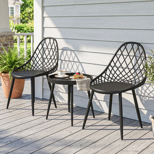 3-Piece Outdoor Bistro Set with 2 Chairs and Round Table, Weather-Resistant Metal Frame, Modern Patio Furniture for Garden, Balcony, Porch, Black