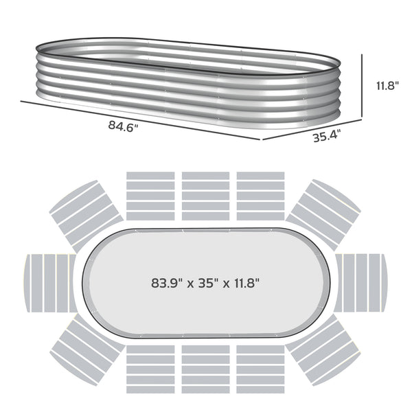 Outsunny 2PCS Galvanized Raised Garden Bed, 7' x 3' x 1' Raised Beds for Gardening with Plant Support Stakes and Rubber Strap Edging, Metal Planter Box for Vegetables, Flowers, Silver