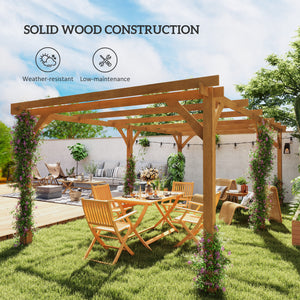 10' x 13' Outdoor Pergola, Wood Gazebo Grape Trellis with Stable Structure and Concrete Anchors for Climbing Plant Support, Garden, Patio, Backyard, Deck, Dark Brown