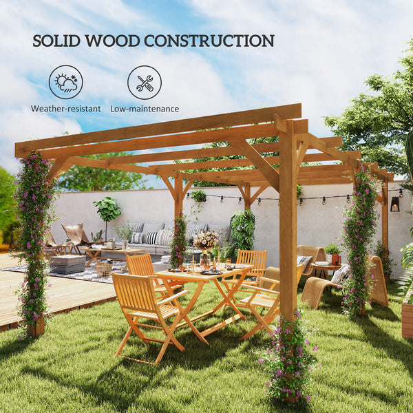 10' x 13' Outdoor Pergola, Wood Gazebo Grape Trellis with Stable Structure and Concrete Anchors for Climbing Plant Support, Garden, Patio, Backyard, Deck, Dark Brown