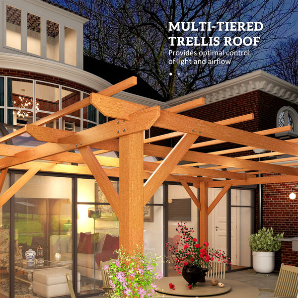 10' x 13' Outdoor Pergola, Wood Gazebo Grape Trellis with Stable Structure and Concrete Anchors for Climbing Plant Support, Garden, Patio, Backyard, Deck, Dark Brown