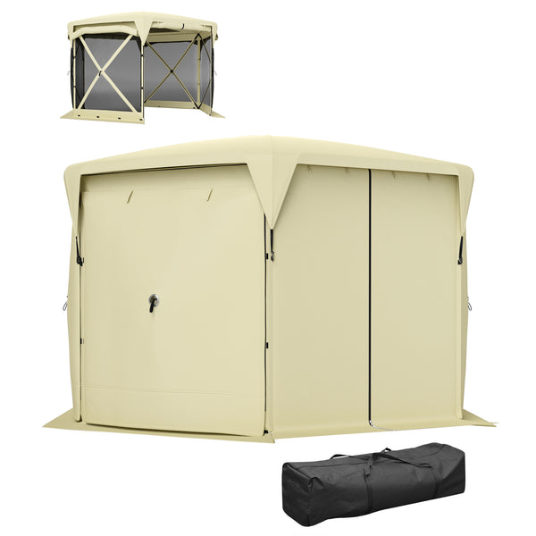 Pop Up Gazebo Screen Tent House, 11 x 11ft with UPF30+ Removable Roof Cover, 4 Roll-up Wind Panels and Carry Bag for Camping, Patio, Backyard, Lawn, Beige