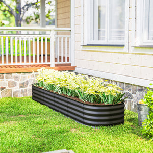 8' x 2' x 1' Galvanized Raised Garden Bed Kit, Outdoor Metal Elevated Planter Box with Safety Edging, Easy DIY Stock Tank for Growing Flowers, Herbs & Vegetables, Dark Gray