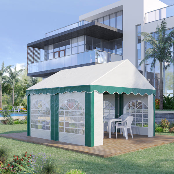 4 x 4m Garden Gazebo with Sides, Galvanised Marquee Party Tent with Four Windows and Double Doors, for Parties, Wedding and Events