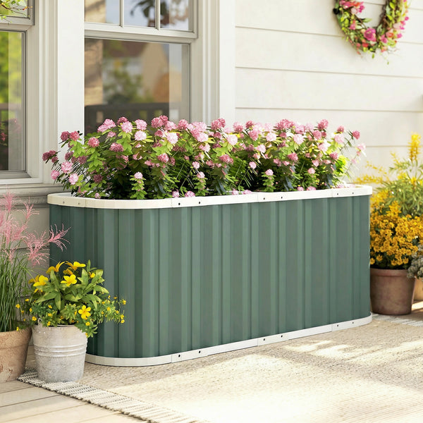 Galvanized Raised Garden Bed, 5' x 2' x 2' Deep Rot Planter Box with Gloves and Plant Labels, Metal Outdoor Garden Bed for Flowers, Herbs and Vegetables, Light Green
