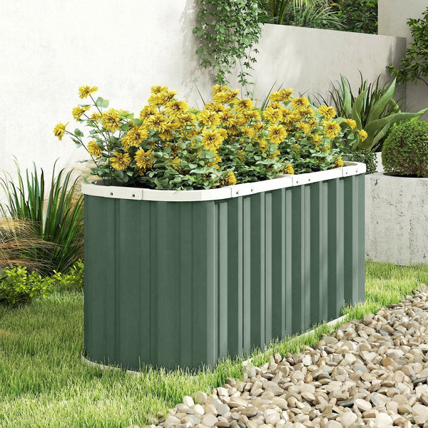 Galvanized Raised Garden Bed, 5' x 2' x 2' Deep Rot Planter Box with Gloves and Plant Labels, Metal Outdoor Garden Bed for Flowers, Herbs and Vegetables, Light Green