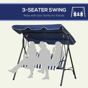 Outsunny 3-Seat Outdoor Patio Swing Chair with Removable Cushion, Steel Frame Stand and Adjustable Tilt Canopy for Patio, Garden, Poolside, Balcony, Backyard, Dark Blue