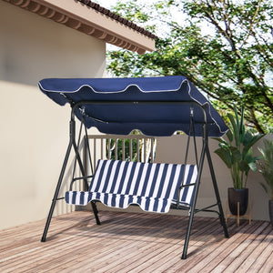 Outsunny 3-Seat Outdoor Patio Swing Chair with Removable Cushion, Steel Frame Stand and Adjustable Tilt Canopy for Patio, Garden, Poolside, Balcony, Backyard, Dark Blue