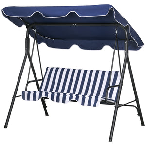 Outsunny 3-Seat Outdoor Patio Swing Chair with Removable Cushion, Steel Frame Stand and Adjustable Tilt Canopy for Patio, Garden, Poolside, Balcony, Backyard, Dark Blue