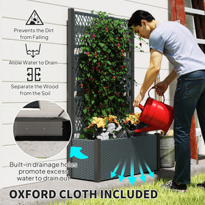 Wicker Outdoor Planter with Trellis, 58" Standing Raised Garden Bed with Liner, Drainage Holes, Privacy Screen Planter Box for Climbing Plants, Flowers, Dark Grey
