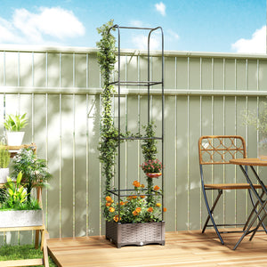 Raised Garden Bed with Trellis, Self Watering Plastic Planter Box with Drainage Holes, Drain Plugs and Water Reservoirs for Climbing Plants, Vegetables, Flowers, 40 x 40 x 179 cm, Black