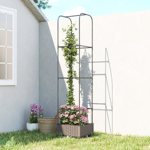 Raised Garden Bed with Trellis, Self Watering Plastic Planter Box with Drainage Holes, Drain Plugs and Water Reservoirs for Climbing Plants, Vegetables, Flowers, 40 x 40 x 179 cm, Black