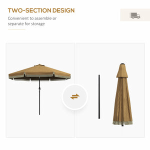 Outsunny 9ft Patio Umbrella with Push Button Tilt and Crank, Ruffled Outdoor Market Table Umbrella with Tassles and 8 Ribs, for Garden, Deck, Pool, Tan