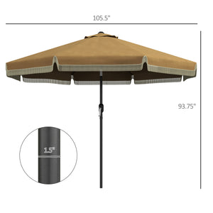 Outsunny 9ft Patio Umbrella with Push Button Tilt and Crank, Ruffled Outdoor Market Table Umbrella with Tassles and 8 Ribs, for Garden, Deck, Pool, Tan