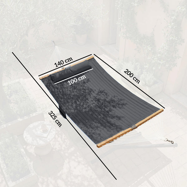 Double Hammock 2-Person with Pillow and Pad, Extra Large 200 x 140 cm, Load Capacity 200 kg, Swing Bed for Patio Porch Garden Lounging Outdoor and Indoor Grey