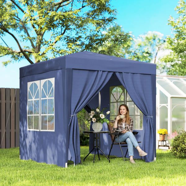 6.6'x6.6' Pop Up Canopy Tent with Sidewalls, Instant Sun Shelter Camping Gazebo with Carry Bag, for Outdoor, Garden, Patio, Blue