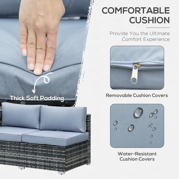 4 Pieces Rattan Garden Furniture Set, Wicker Outdoor Furniture Set with Corner Sofa Loveseat Coffee Table Cushions, Conservatory Furniture Set for Patio Balcony Poolside, Grey