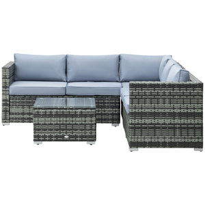 4 Pieces Rattan Garden Furniture Set, Wicker Outdoor Furniture Set with Corner Sofa Loveseat Coffee Table Cushions, Conservatory Furniture Set for Patio Balcony Poolside, Grey