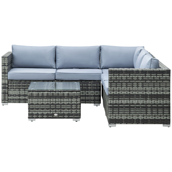 4 Pieces Rattan Garden Furniture Set, Wicker Outdoor Furniture Set with Corner Sofa Loveseat Coffee Table Cushions, Conservatory Furniture Set for Patio Balcony Poolside, Grey