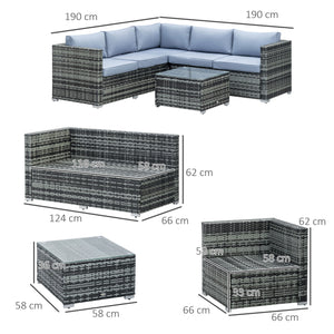 4 Pieces Rattan Garden Furniture Set, Wicker Outdoor Furniture Set with Corner Sofa Loveseat Coffee Table Cushions, Conservatory Furniture Set for Patio Balcony Poolside, Grey