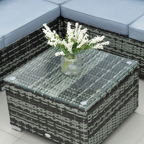 4 Pieces Rattan Garden Furniture Set, Wicker Outdoor Furniture Set with Corner Sofa Loveseat Coffee Table Cushions, Conservatory Furniture Set for Patio Balcony Poolside, Grey