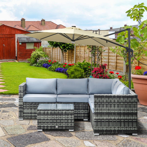 4 Pieces Rattan Garden Furniture Set, Wicker Outdoor Furniture Set with Corner Sofa Loveseat Coffee Table Cushions, Conservatory Furniture Set for Patio Balcony Poolside, Grey