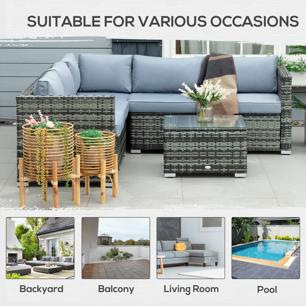 4 Pieces Rattan Garden Furniture Set, Wicker Outdoor Furniture Set with Corner Sofa Loveseat Coffee Table Cushions, Conservatory Furniture Set for Patio Balcony Poolside, Grey