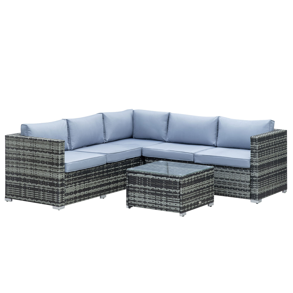 4 Pieces Rattan Garden Furniture Set, Wicker Outdoor Furniture Set with Corner Sofa Loveseat Coffee Table Cushions, Conservatory Furniture Set for Patio Balcony Poolside, Grey