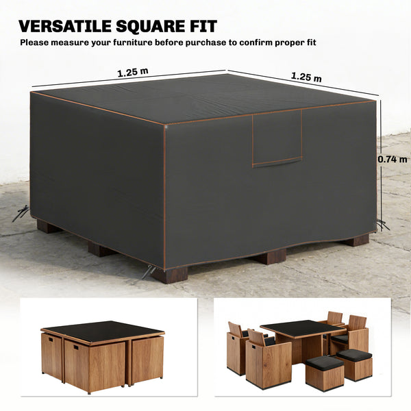 Garden Furniture Cover, Waterproof Outdoor Patio Furniture Cover with Air Vent, Bag, Heavy Duty 420D Oxford Fabric for Patio, 125 x 125 x 74 cm, Black